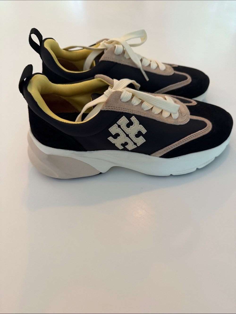 ✨New W/O Tags!✨Tory Burch Womens Black, Cream & Yellow Logo Sneakers